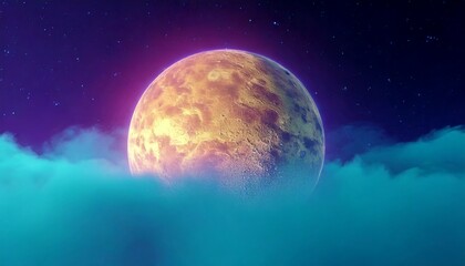 Dreamy lunar night sky over wispy clouds cosmic landscape stunning digital art serene atmosphere wide angle view