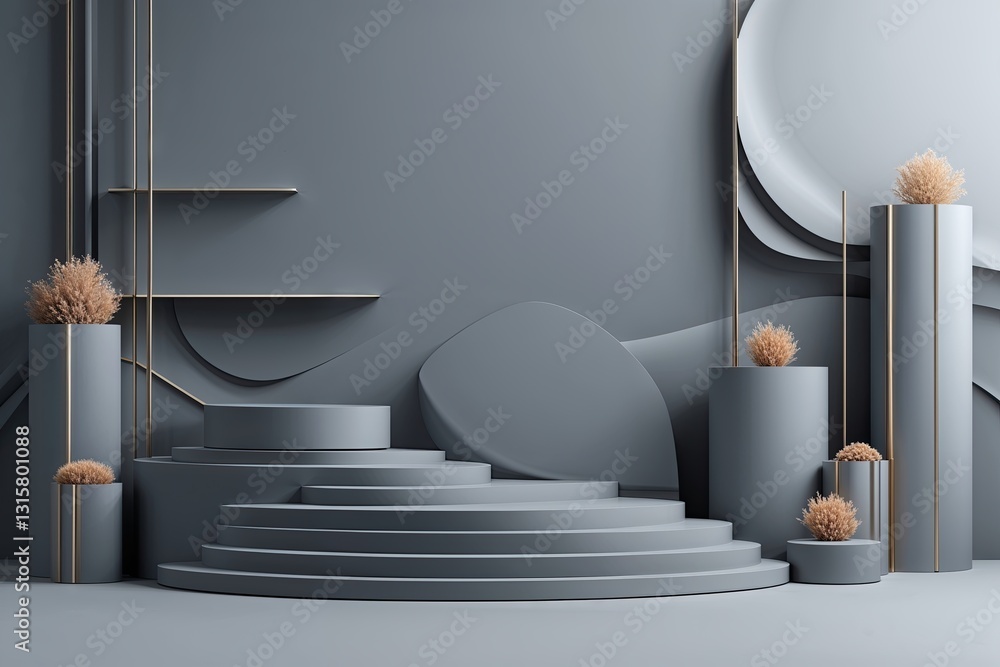 Poster elegant gray background with minimalist 3d layers and smooth lines for premium design