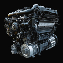 Fototapeta premium Powerful black automotive engine with intricate mechanical details 