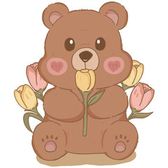 Teddy Bear And Tulip