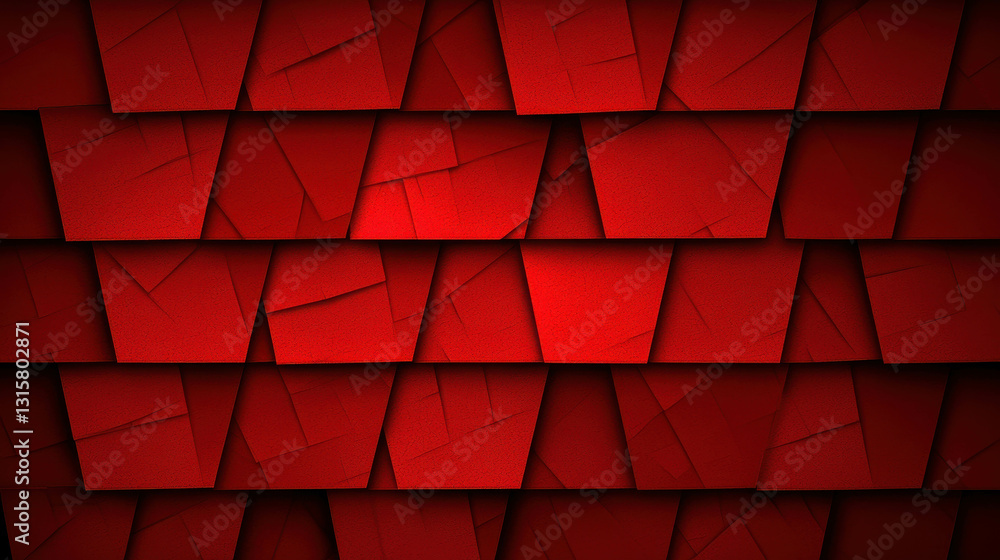 Poster vibrant red geometric textured background with layered paper elements and intricate patterns