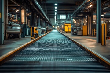 Obraz premium Industrial conveyor belt in a factory setting. Shows efficient material handling processes.