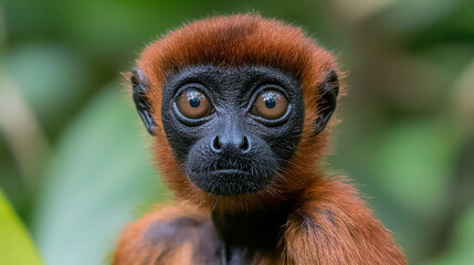 Fototapeta premium Close-Up of a Curious Spider Monkey in Lush Green Rainforest Environment