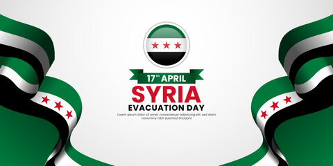 Syrian flag wavy banner on white background for Syria Evacuation day with blank space area for text