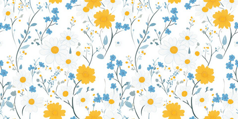 Seamless cheerful daisies and forget
