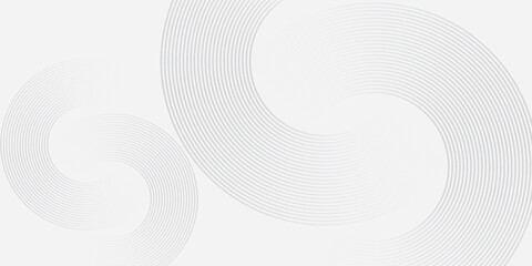 Simple white glowing geometric lines on gray background. Modern shiny blue circle lines art abstract simple