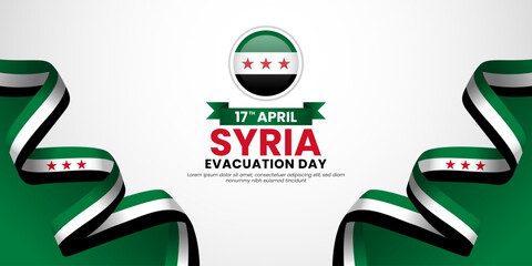 Syria flag ribbon greeting card background for National evacuation day or independence day