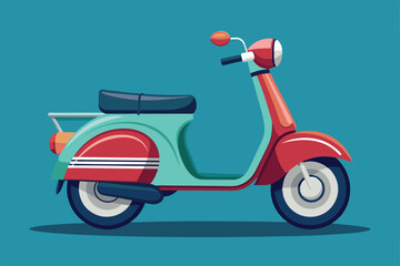 Obraz premium A playful illustration of a colorful scooter featuring a retro design and a solid blue backdrop, Scooter Customizable Disproportionate Illustration