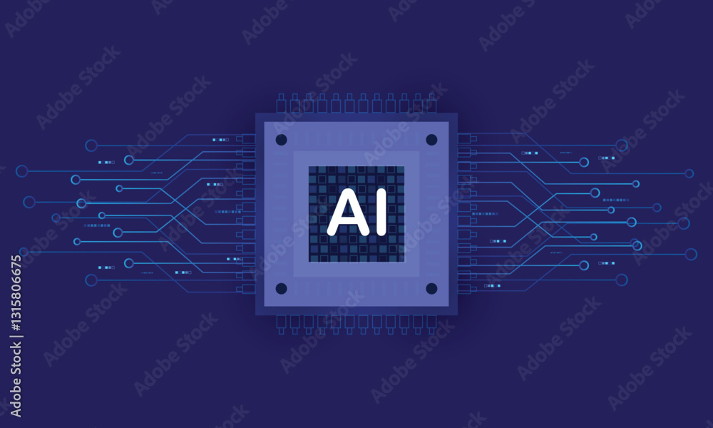 Poster artificial intelligence chipset on circuit board in futuristic concept technology background