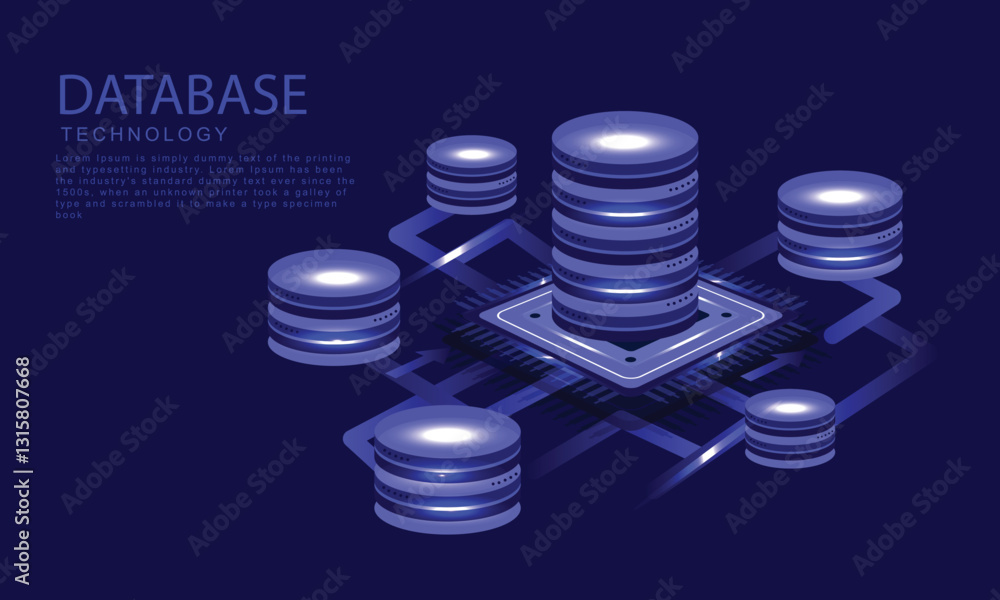 Aufkleber hosting server isometric vector illustration. abstract 3d datacenter or data center room background
