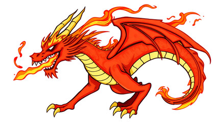 Stylized dragon with fiery and flowing design.