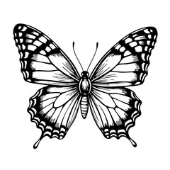 Vintage Butterfly Sketch in Black and White  