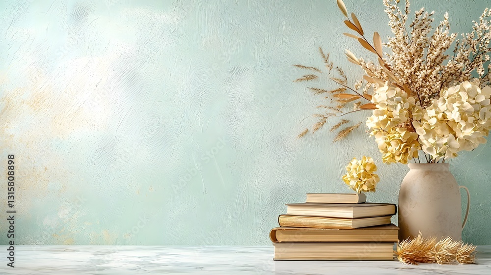 Poster elegant arrangement of stacked book mockups on a sleek marble tabletop showcasing a clean and sophis