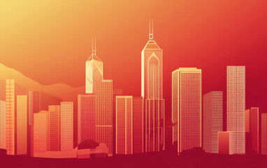 Obraz premium hong kong skyline at sunset