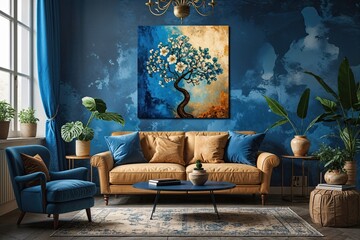 Vintage Blue Canvas Art for Contemporary Wall Decoration