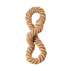 Twisted Natural Fiber Rope in Figure Eight Shape Isolated on transparent background