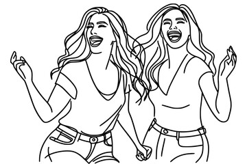 happy and feeling excited women , one line art, isolated on white