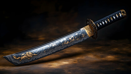 Ornate Japanese sword with gold detailing
