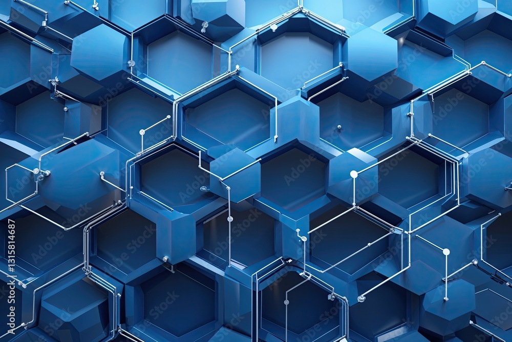 Poster futuristic blue hexagon pattern with interconnected lines for technology and innovation