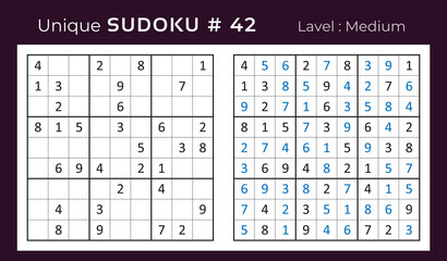 Vector sudoku puzzle with answer. Sudoku, number puzzle game with numbers for kids and adults.