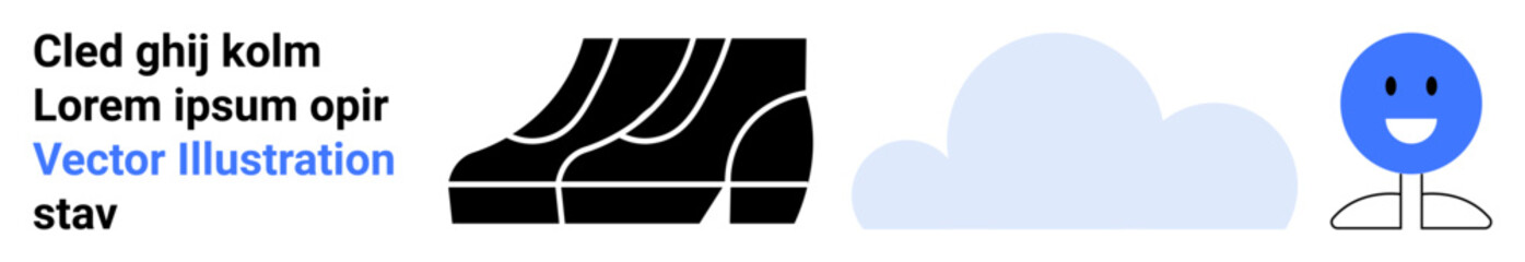 A simple design featuring boots, a cloud, and a smiling blue figure. Ideal for weather apps, outdoor gear, positivity content, social campaigns, minimalism, design concepts flat landing page banner