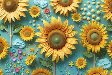 Bright Sunflower and Seafoam Background with Fun Textures and Lively Designs for Happy Summer Home Decor