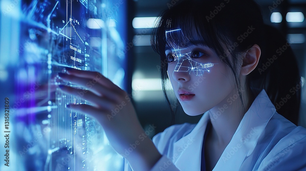 Poster data scientist visualizing complex information in 4d technology