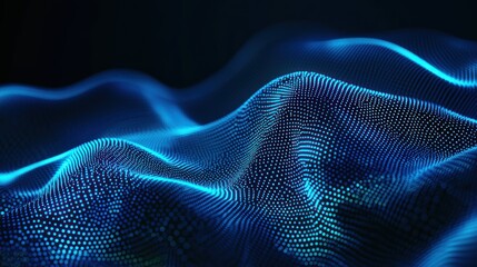 Abstract Blue Particle Wave Digital Art Dark Background