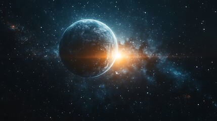 Fototapeta premium Planet sunrise, space nebula