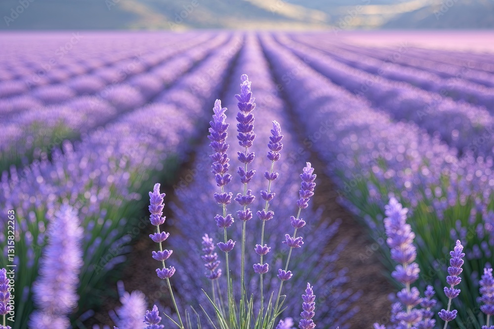 Poster peaceful lavender gradient in a soft empty field