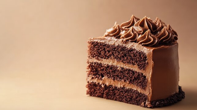 Decadent chocolate cake slice gourmet bakery food photography minimalist background close-up view indulgent dessert delight