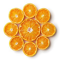 Group of Sliced Oranges Arranged in Floral Shape on White Background