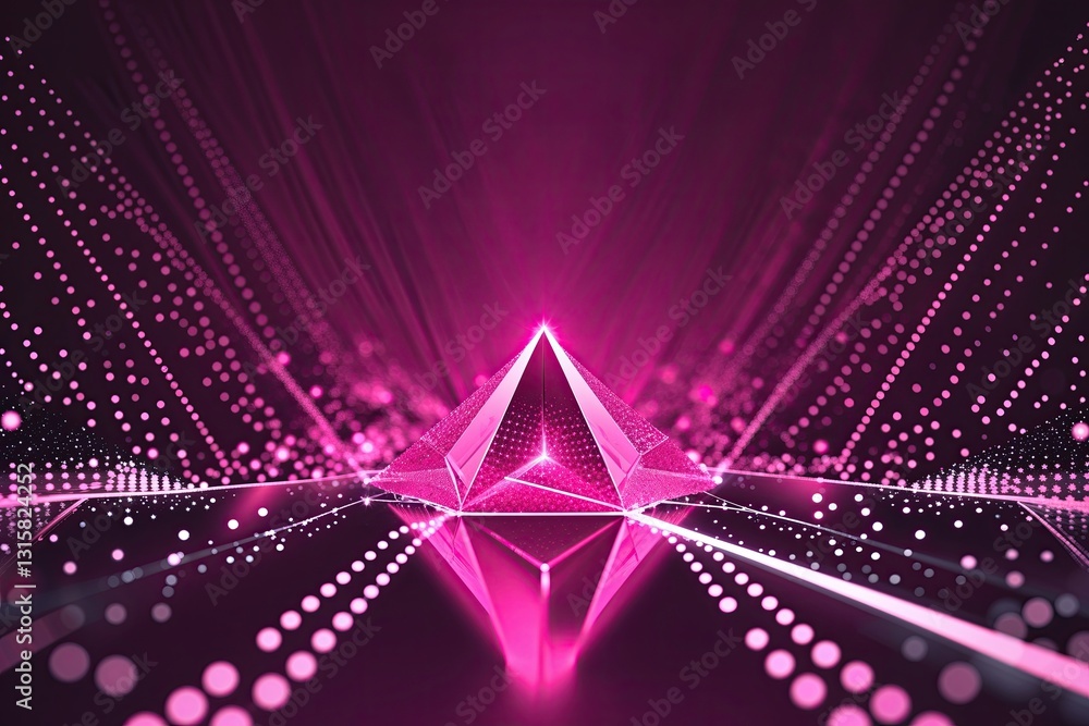 Poster striking magenta prism background with abstract dots and lines for technology and science concepts