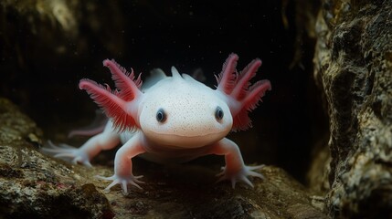 Unique axolotl exploring its aquatic habitat in a freshwater environment during a serene moment