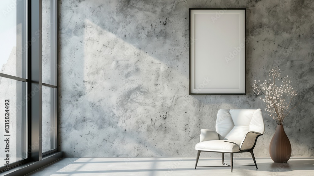 Aufkleber Sophisticated gallery wall background featuring a framed portrait and elegant seating arrangement for artistic display