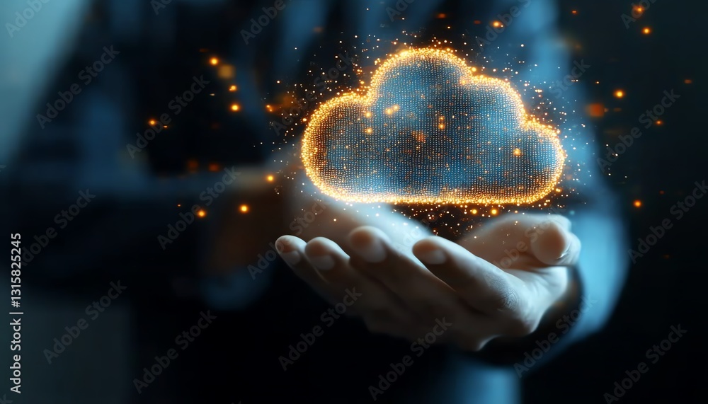 Poster businessman using biometric fingerprint authentication for cloud access
