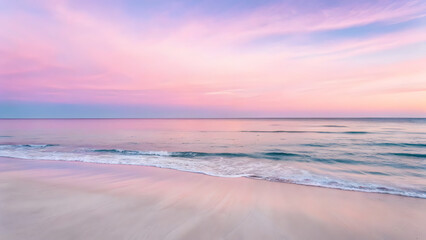 Obraz premium summer beach pastel watercolor background serene blush pink and lavender watercolor sunset over tranquil beach
