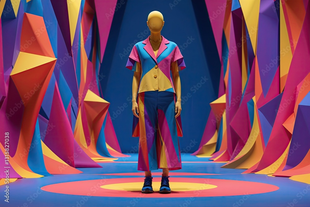 Poster 3d bold fashion display with edgy background and model shadow in a vibrant runway mockup