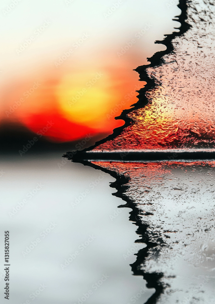 Poster beautiful sunset with abstract frosted glass texture creating a unique artistic effect
