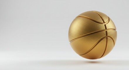 "A 3D golden basketball floating in a serene white space, with smooth shadows casting on a pure white background. Minimalist luxury aesthetic with a touch of elegance."