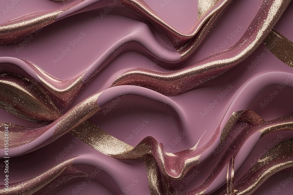 Poster chic mauve background with glimmering bronze lines: three-dimensional abstract aesthetic backdrop