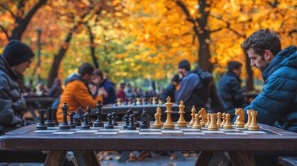 Autumn Chess in the Park: A Serene Fall Day