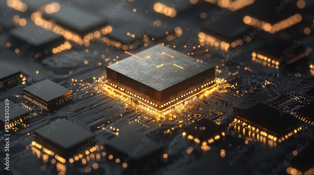 Aufkleber illuminated microchip: a close-up of advanced technology