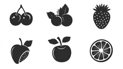 Silhouettes of fruits, healthy food icons, vector graphics for nutrition