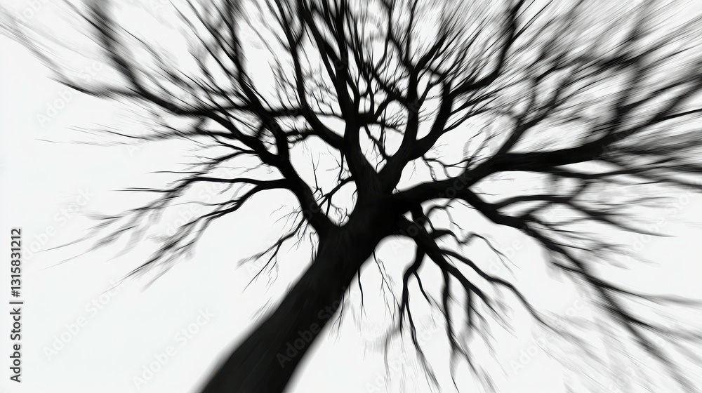 Aufkleber abstract view of bare tree branches against soft gray background in artistic motion blur