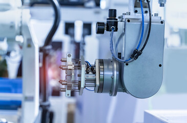 automatic robot arm machine tool in industrial manufacture factory,Smart factory industry 4.0 concept.