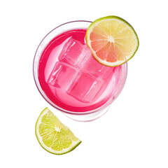 Cosmopolitan with a lime wedge garnish on transparent background