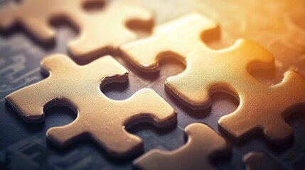 Golden Puzzle Pieces Interlocking: A Close-Up Macro Shot of Interconnectedness
