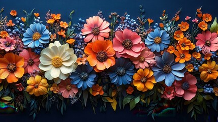 Fototapeta premium A beautifully arranged bouquet of wildflowers, bright and colorful, hyper-realistic details