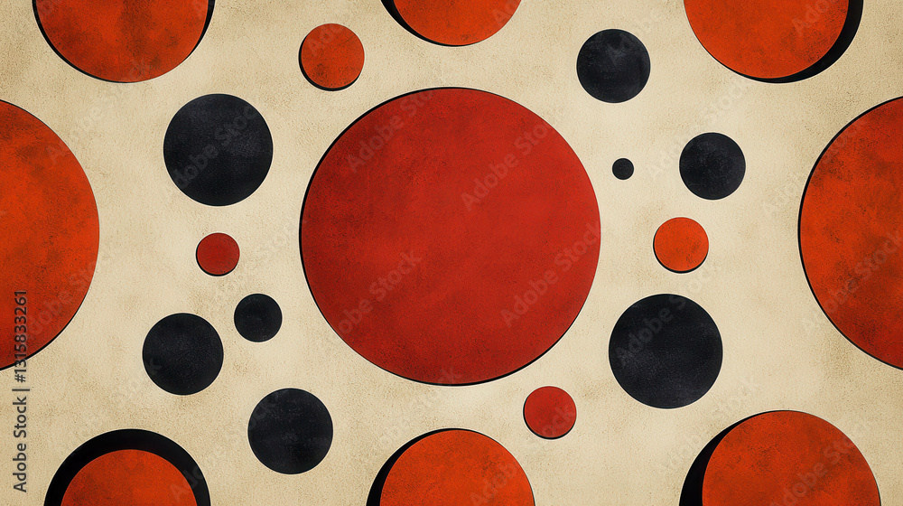 Poster abstract red and black circle pattern over beige background for modern design themes